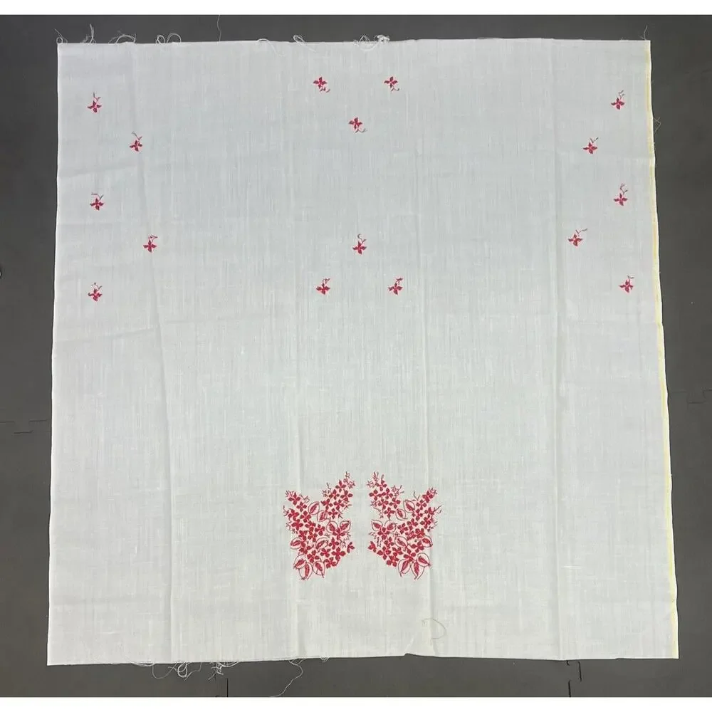 Vintage Handworked NEEDLEPOINT Piece - White w/Red/Floral Design Approx 43